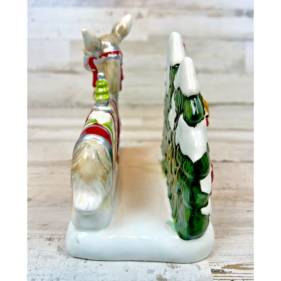 Fitz & Floyd Winter White Holiday Donkey Napkin Holder Ceramic Christmas - Picture 2 of 9